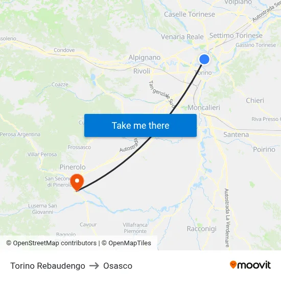Turin Rebaudengo to Osasco map