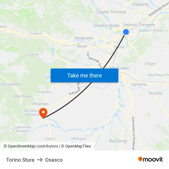Turin Stura to Osasco map