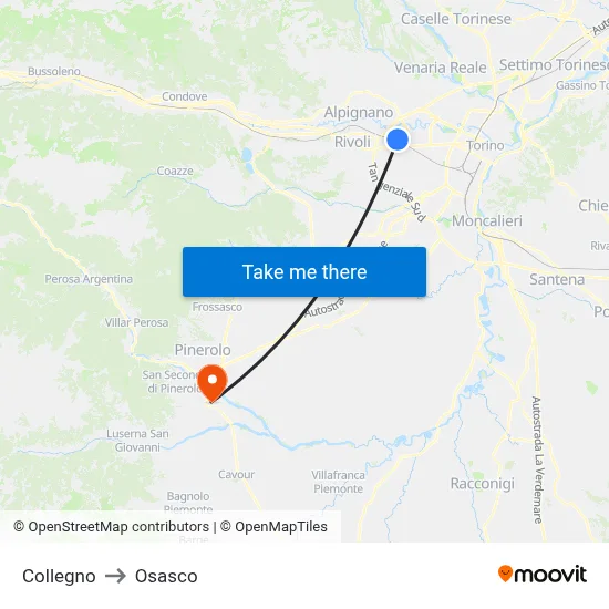 Collegno to Osasco map