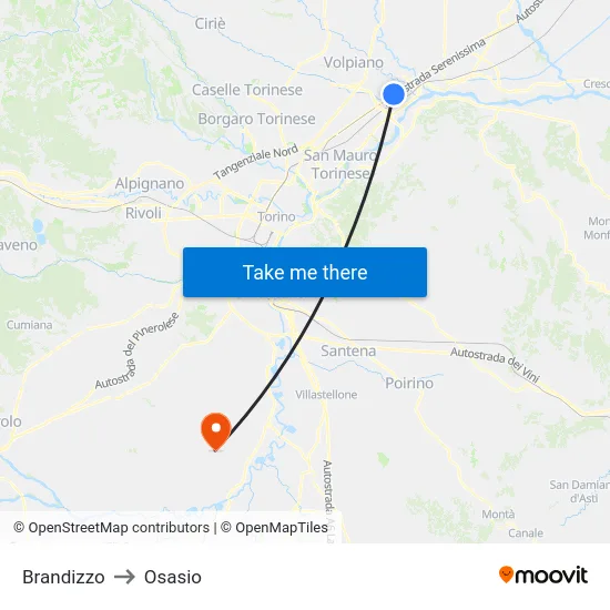 Brandizzo to Osasio map