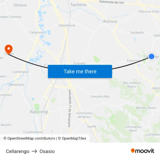 Cellarengo to Osasio map