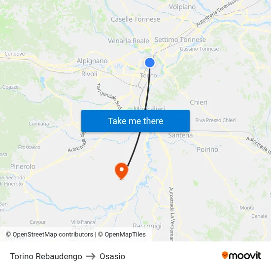 Turin Rebaudengo to Osasio map