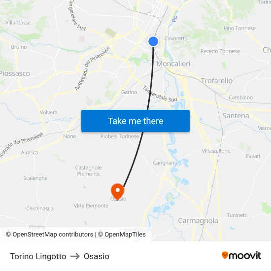 Turin Lingotto to Osasio map