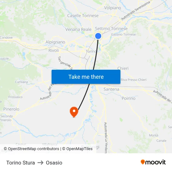 Turin Stura to Osasio map