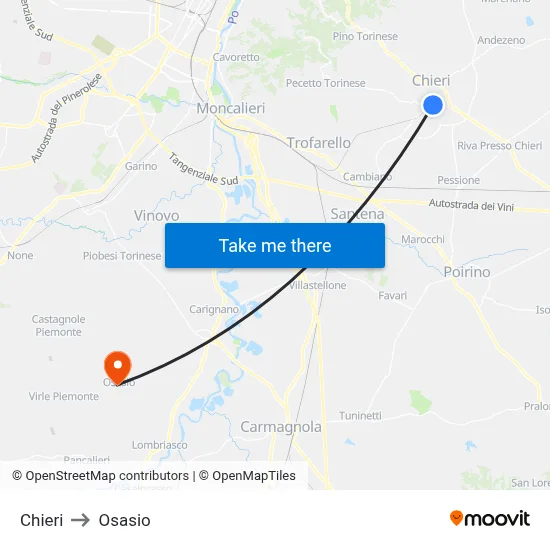 Chieri to Osasio map