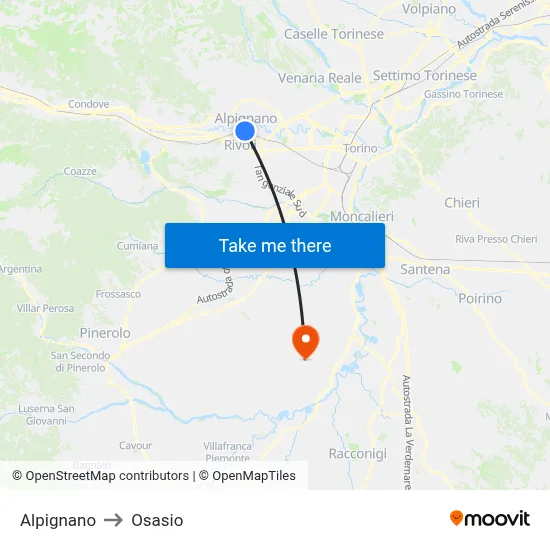 Alpignano to Osasio map
