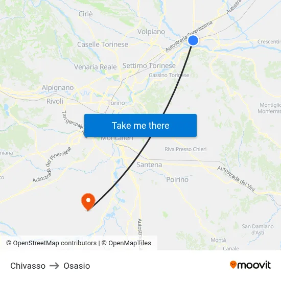 Chivasso to Osasio map
