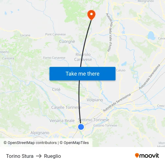 Turin Stura to Rueglio map
