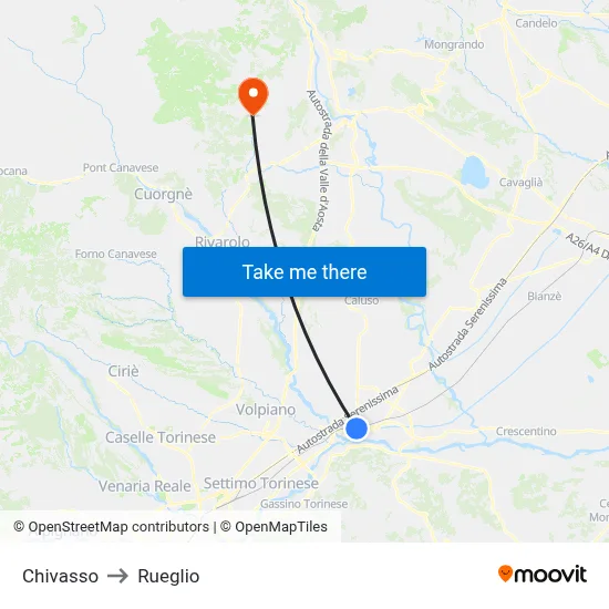 Chivasso to Rueglio map