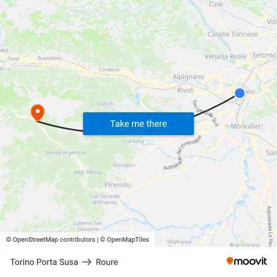 Turin Porta Susa to Roure map