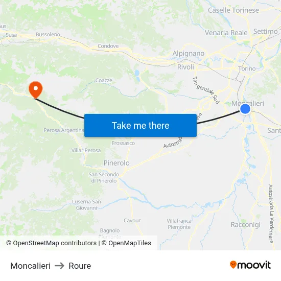 Moncalieri to Roure map