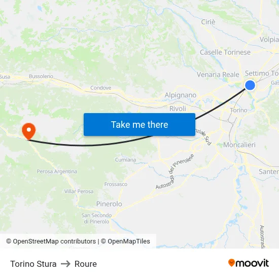 Turin Stura to Roure map