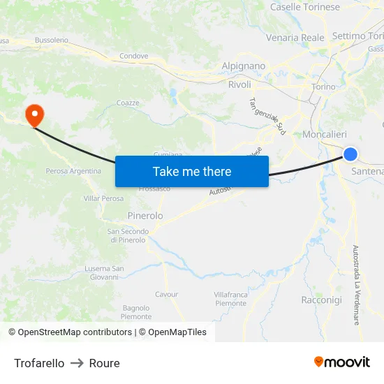 Trofarello to Roure map