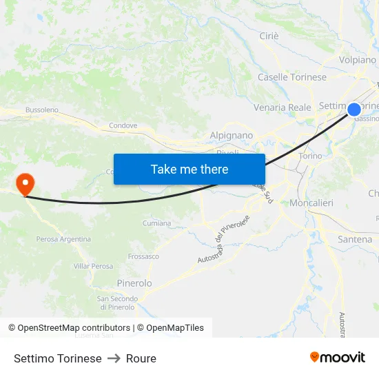 Settimo Torinese to Roure map