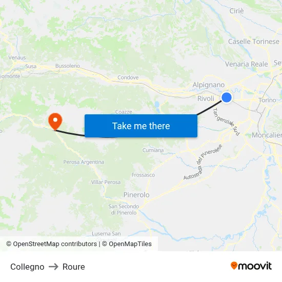 Collegno to Roure map