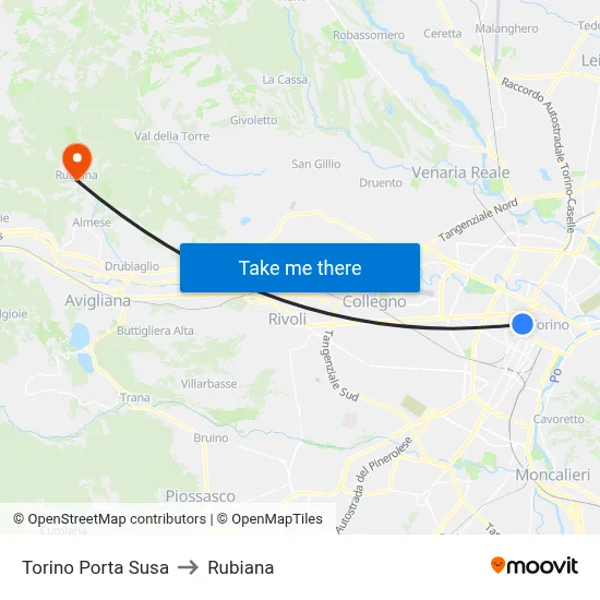 Turin Porta Susa to Rubiana map