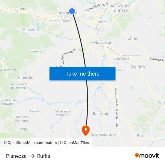 Pianezza to Ruffia map