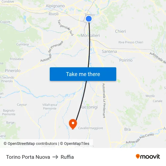 Turin Porta Nuova to Ruffia map