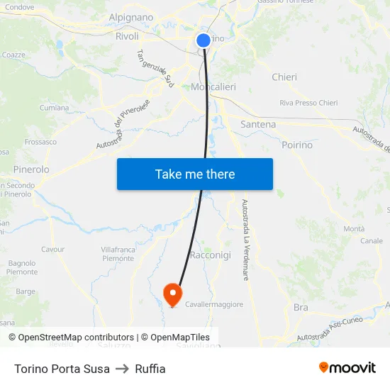 Turin Porta Susa to Ruffia map