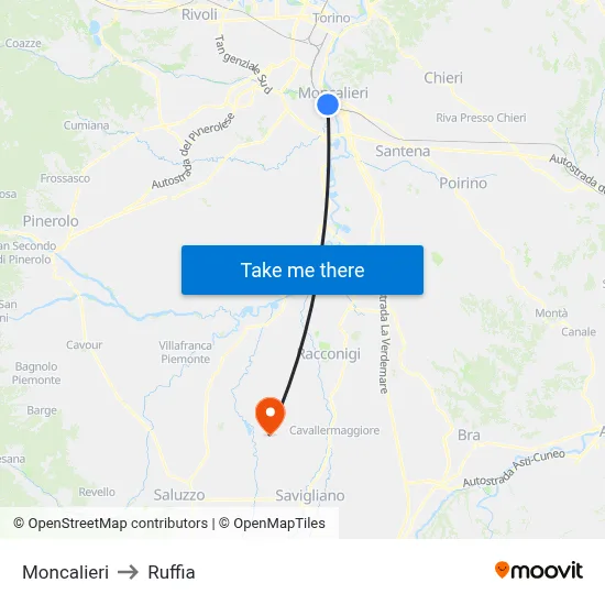 Moncalieri to Ruffia map