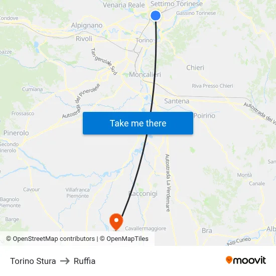 Turin Stura to Ruffia map