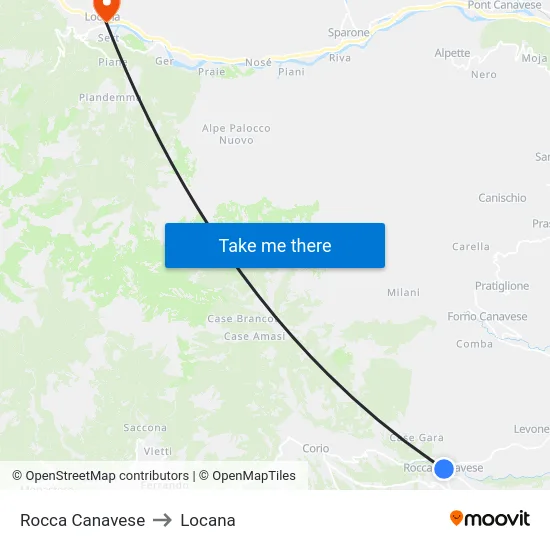 Rocca Canavese to Locana map