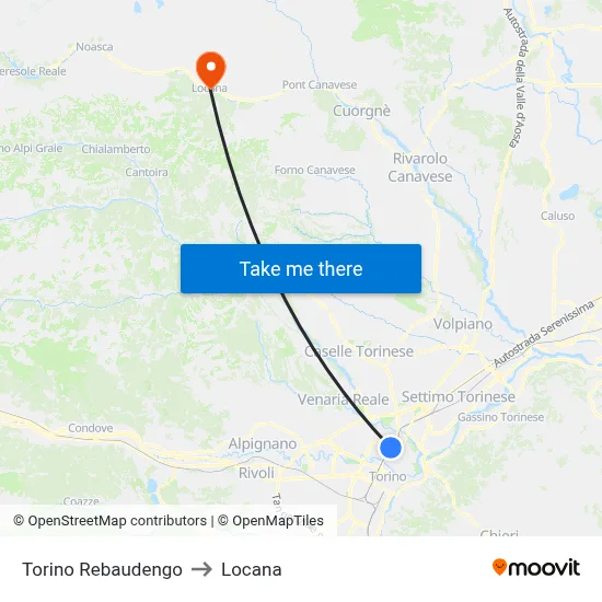 Turin Rebaudengo to Locana map