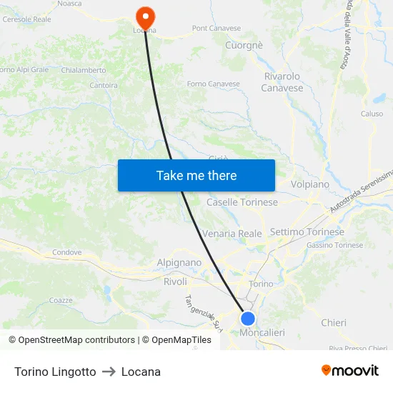 Turin Lingotto to Locana map