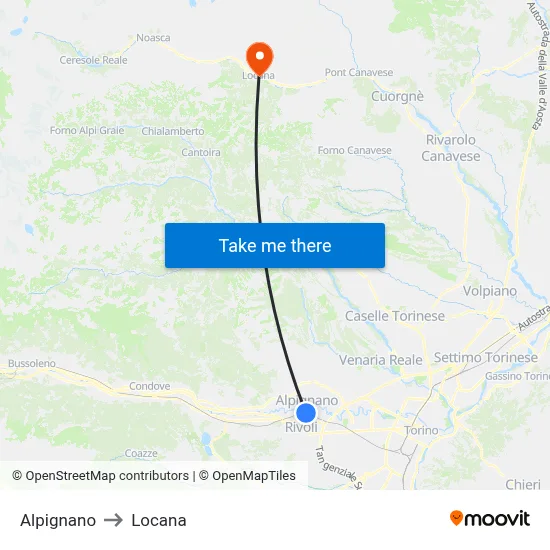 Alpignano to Locana map