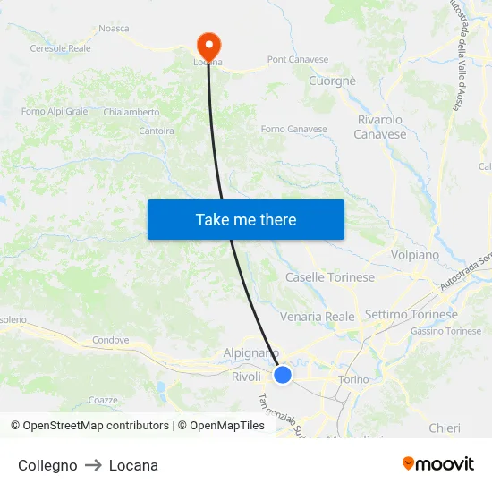 Collegno to Locana map