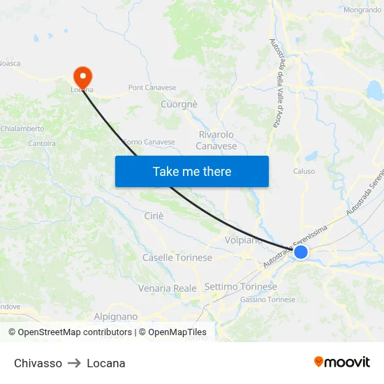 Chivasso to Locana map