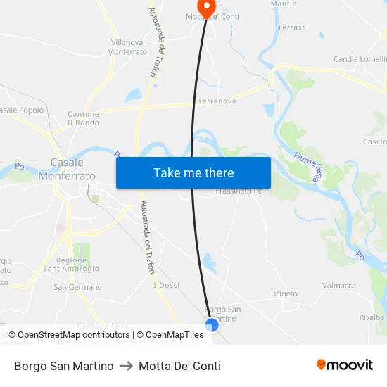 San Martino Village to Motta de' Conti map