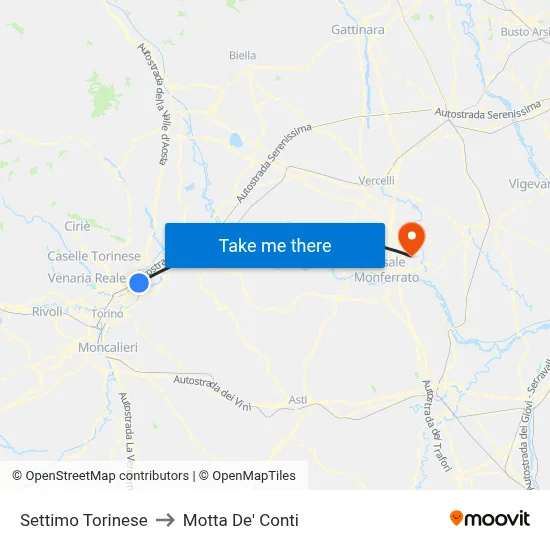 Settimo Torinese to Motta de' Conti map