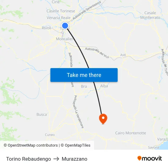 Turin Rebaudengo to Murazzano map