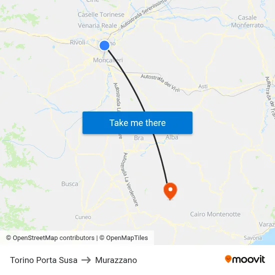 Turin Porta Susa to Murazzano map