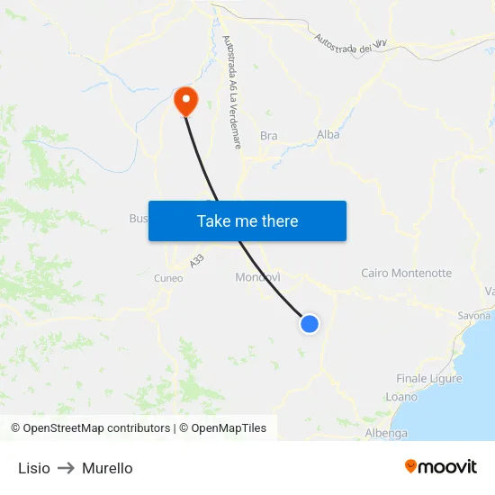 Lisio to Murello map