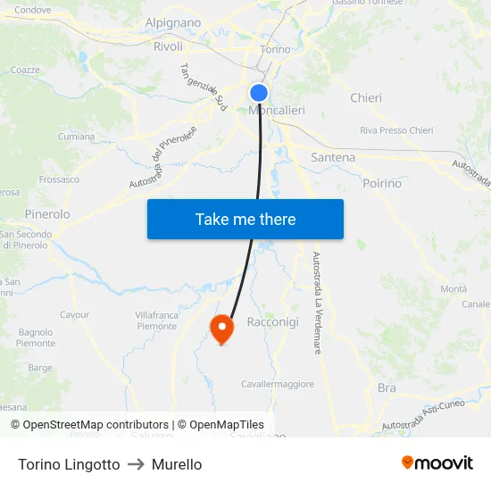 Turin Lingotto to Murello map