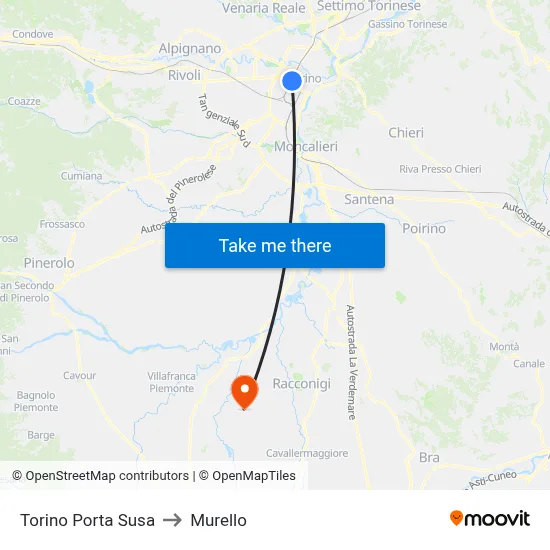 Turin Porta Susa to Murello map
