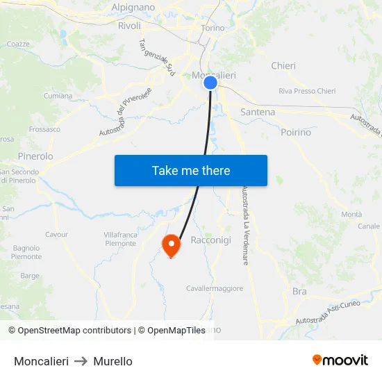 Moncalieri to Murello map