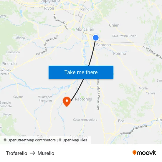 Trofarello to Murello map
