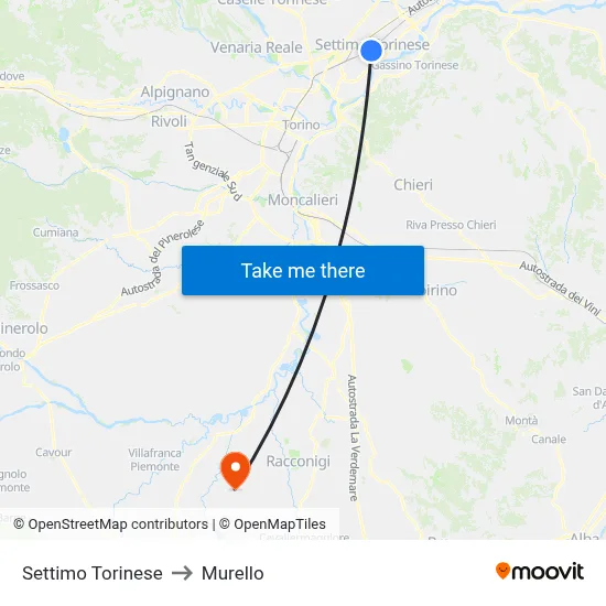 Settimo Torinese to Murello map