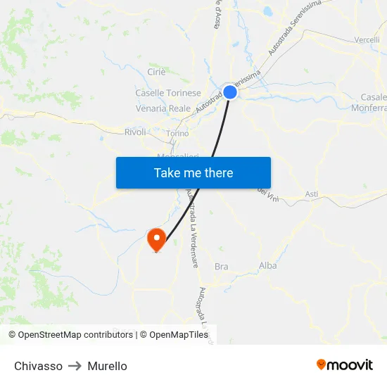 Chivasso to Murello map