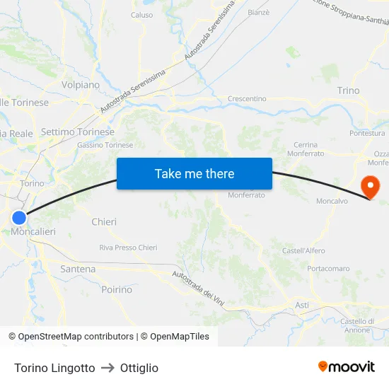 Turin Lingotto to Ottiglio map
