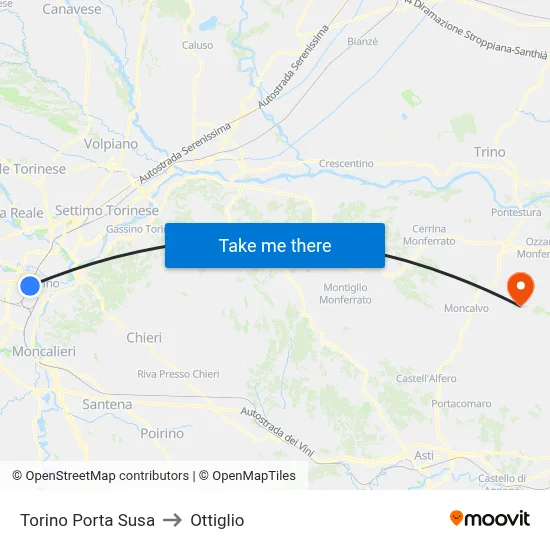 Turin Porta Susa to Ottiglio map