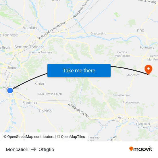 Moncalieri to Ottiglio map