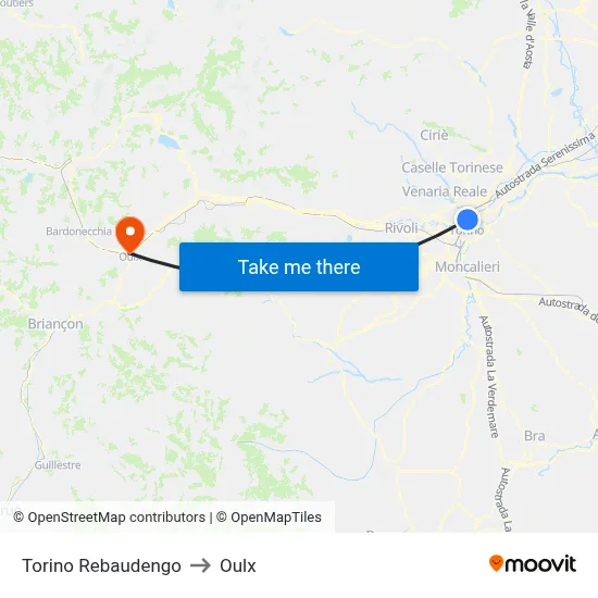 Turin Rebaudengo to Oulx map