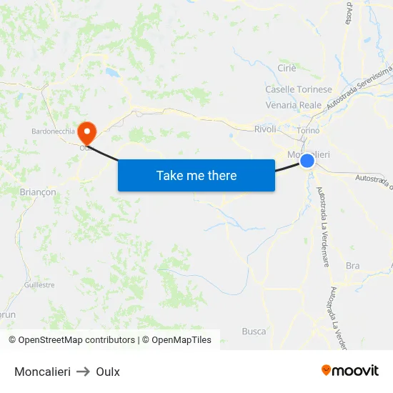 Moncalieri to Oulx map