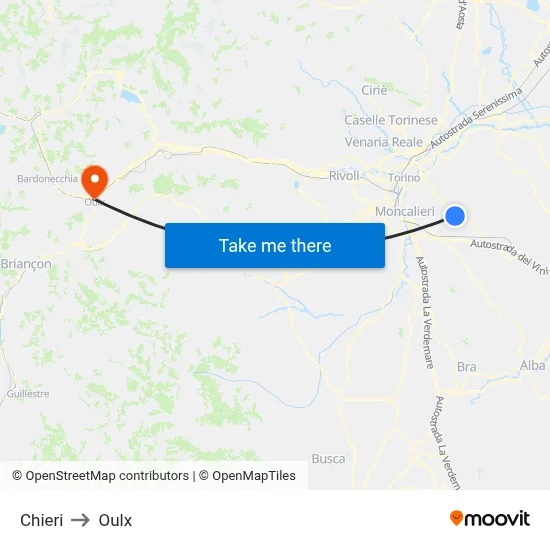 Chieri to Oulx map