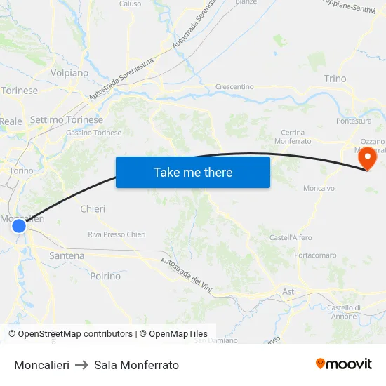 Moncalieri to Sala Monferrato map