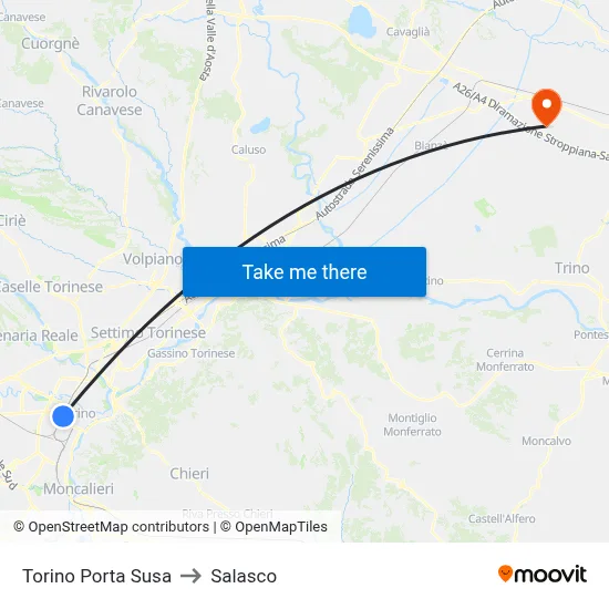 Turin Porta Susa to Salasco map